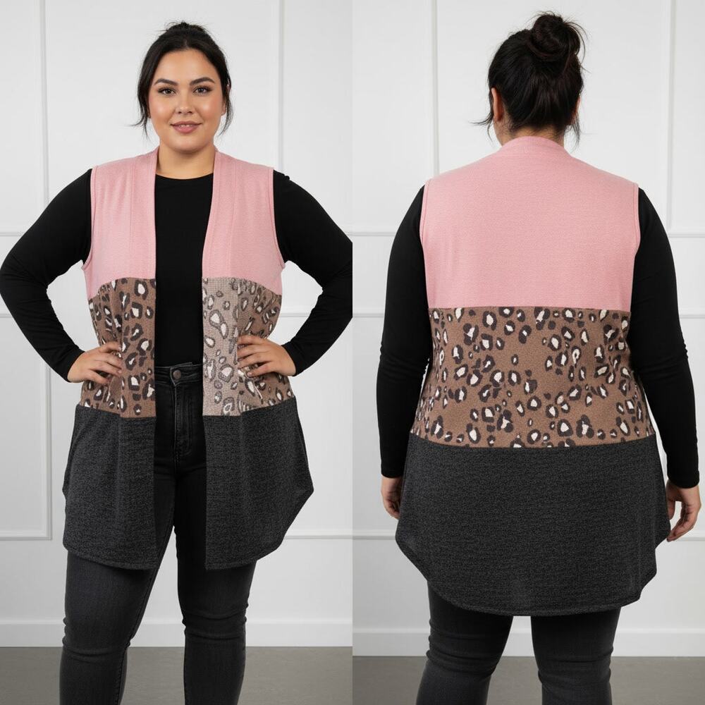 1337 - Curvy Vest with color blocking and animal print - 2x - NWOT